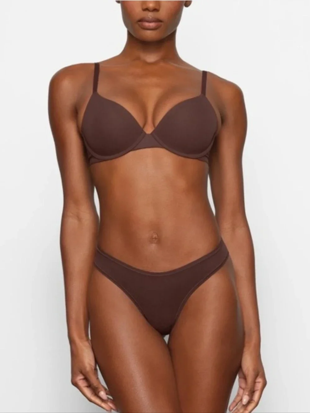Skims Fits Everybody Push-Up Demi Bra in Cocoa Chocolate Brown Size 36B NWT - Picture 2 of 13